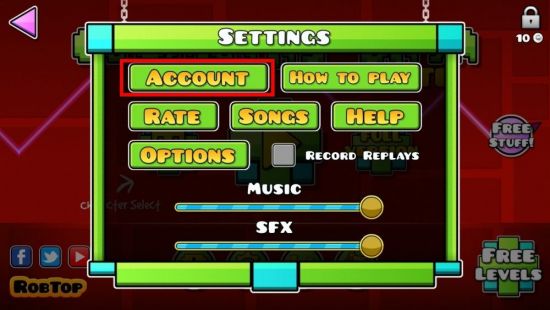 Как зарегистрироваться в Geometry Dash