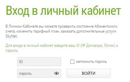 Регистрация и вход в личный кабинет Skynet