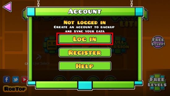 Как зарегистрироваться в Geometry Dash